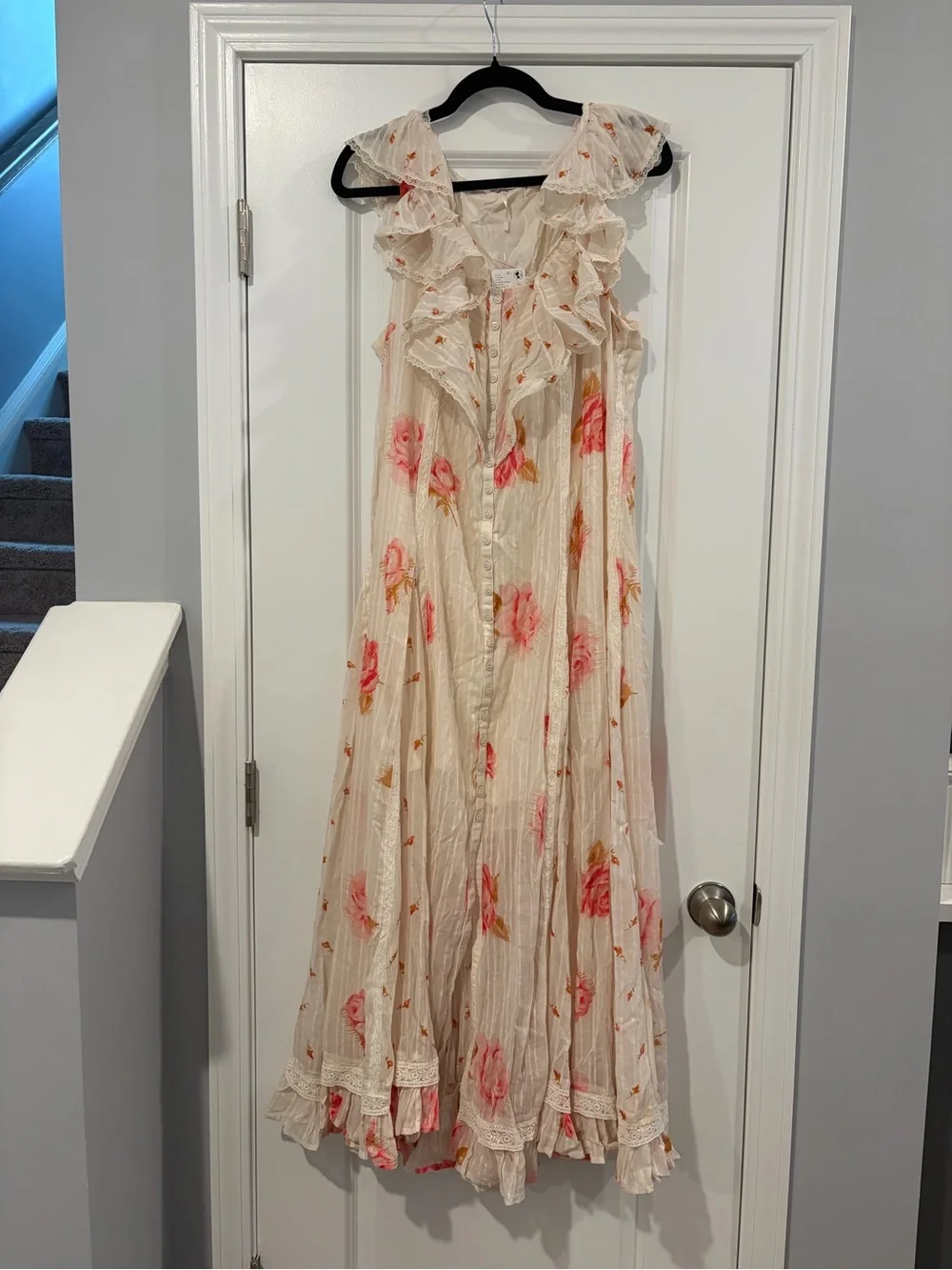 Free People Cream Maxi Dress with Pink Rose Print - Picture 6 of 9
